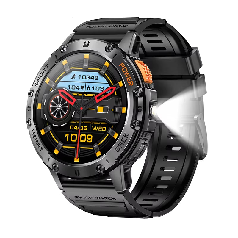 For Huawei Xiaomi New AMOLED Smart Watch Men with Flashlight Sports Waterproof Fitness Tracker Bluetooth Call Smartwatch Man+Box